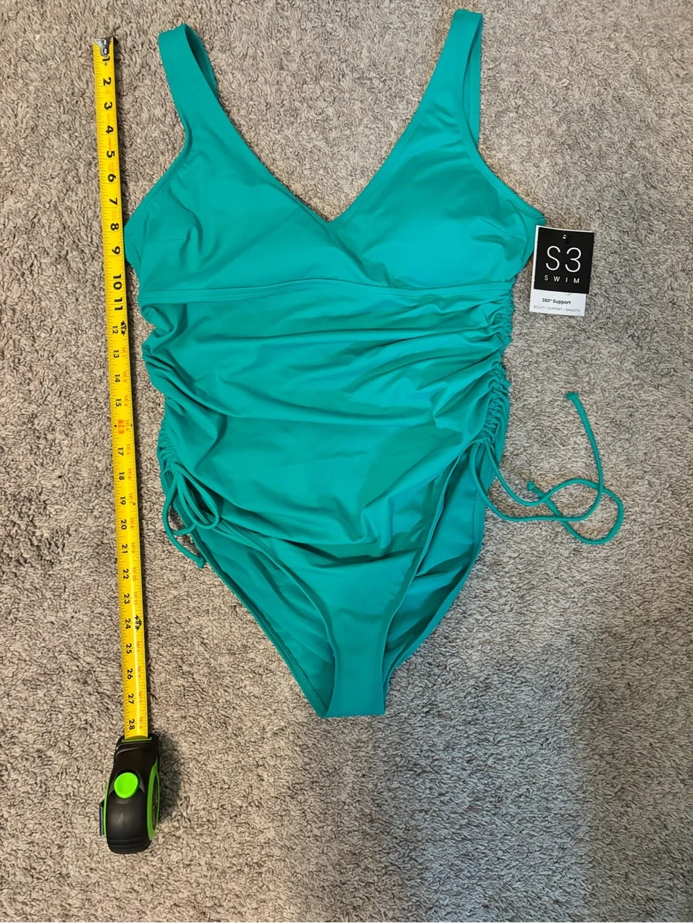 SC3 Swim UPF 50+ Body Sculpting Teal One-Piece Swim Suit with Side Drawstrings